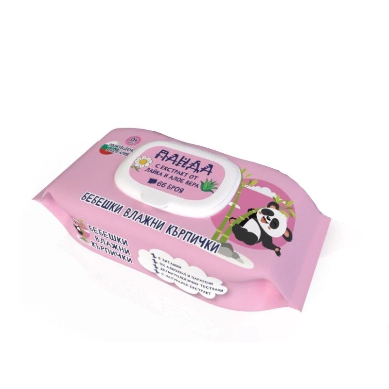 мокри кърпи Eco Bamboo Panda 66бр розови с капак