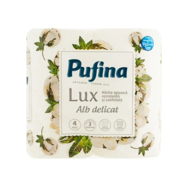 хартия тоалетна PUFINA LUX 4 рола 3 пластова ALB DELICAT