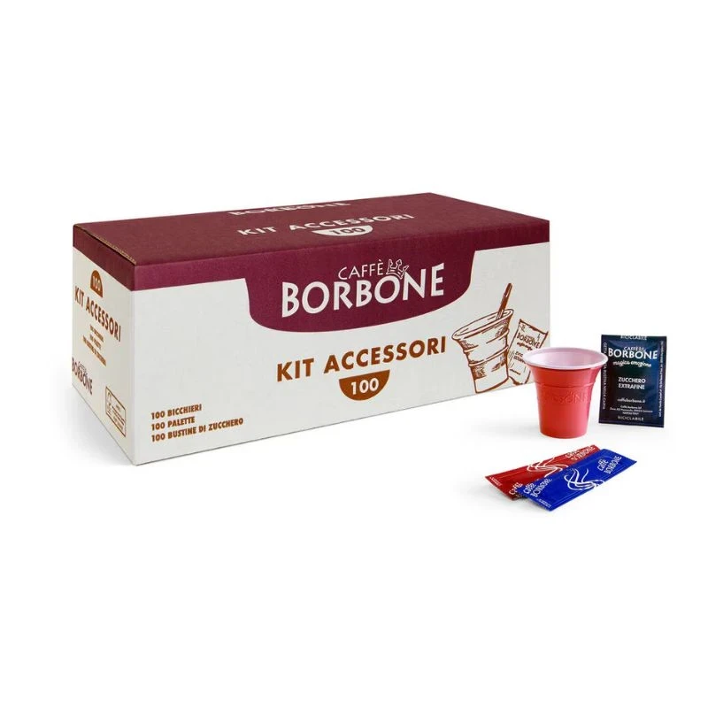 кит Borbone 100бр захар, чаша пластмасова 3oz=80мл и дървена бъркалка