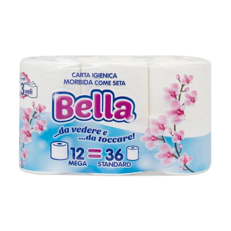 тоалетна хартия Bella 12ру=36 рула 3пл. 1,5кг 100пр целуозна