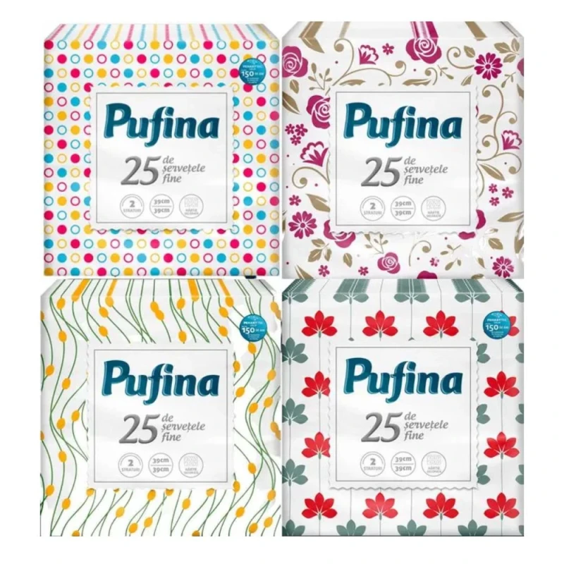 хартия салфетки PUFFINA 2 пластови 39х39 25бр