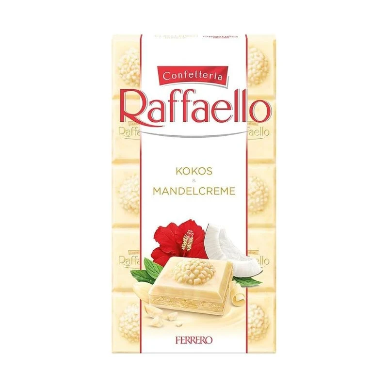 шоколад Ferrero Rоcher Raffaelo cocco e mandorla бял шоколад с кокос и бадем 90гр