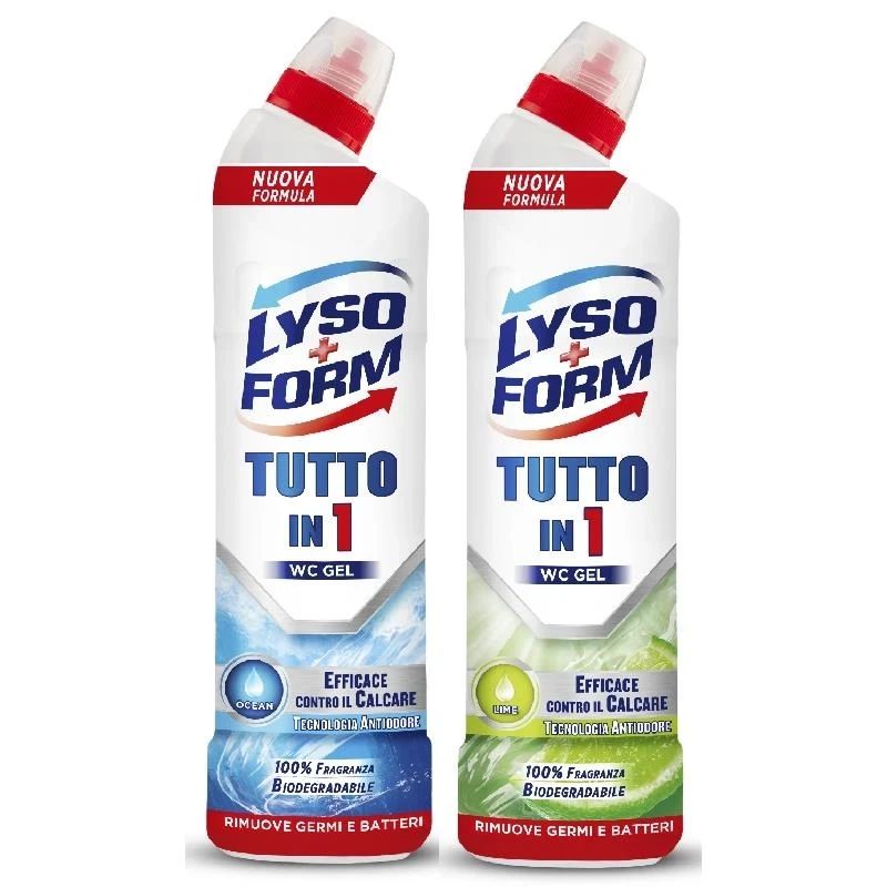 препарат тоалетна гел Lysoform цял кашон Tutto in 1 Wc Gel (7бр Ocean+8бр Lime) 750мл