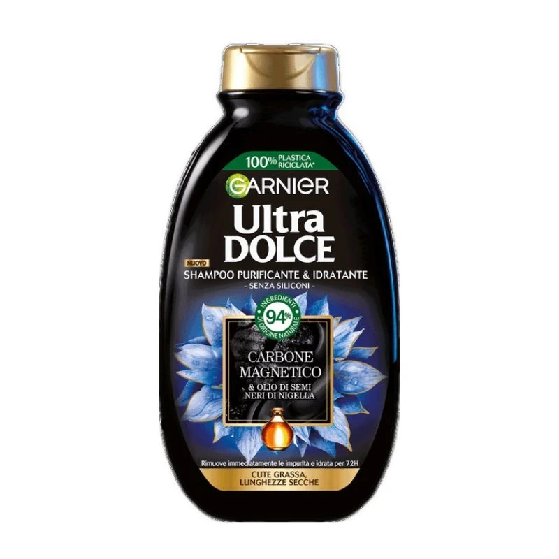 шампоан Garnier Carbone Magnetico and Olio di Semi neri di Nigela черен въглен и масло от Нигела за мазна кожа и суха коса 250мл