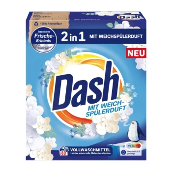 Снимка на сух прах Dash Alpen mit weichspulerduft 2in1 универсал с аромат на омекотител 80пр 4.8кг