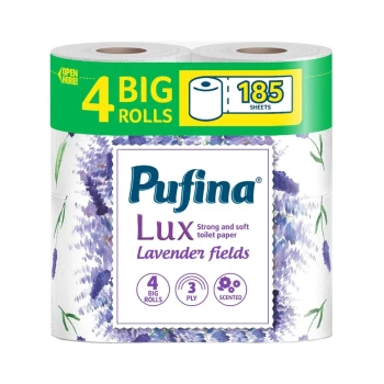 Снимка на хартия тоалетна PUFINA LUX 4 рола 3 пластова BIG LAVENDER fields