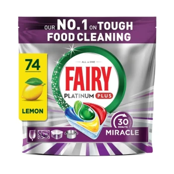 Снимка на таблетки съдомиялна Fairy Platinum PLUS miracle 30min lemon 30-минутно чудо 74бр