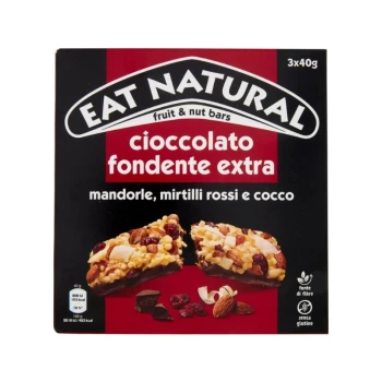 Снимка на барче Ferrero Rocher  Eat Narture Cioccolato fondente extra екстра черен шоколад, бадеми, червени боровинки и кокос 3х40гр