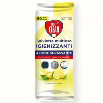 Снимка на мокри кърпи Pretty Clean Lemon sgrassante igienizzanti обезмасляващи хигиенизиращи 50бр