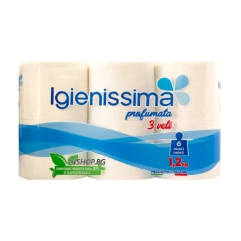 Снимка на тоалетна хартия Igienisima 6рол. 3пл. 1.2кг 335л. 240м. парфюмирана